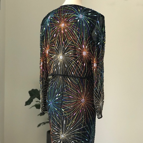 VTG Rina Z 100% Silk Rainbow Beaded Dress Set - Picture 8 of 12